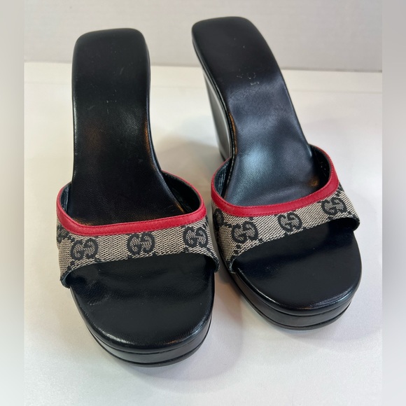Authentic Gucci GG Logo Monogram Platform Sandals/Slides Size 7.5 w/COA - Picture 2 of 15